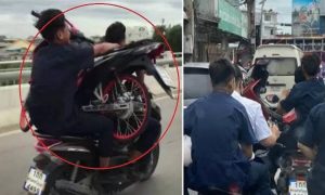 Του έσκασε το λάστιχο και κουβάλησε το μηχανάκι στα χέρια (video)