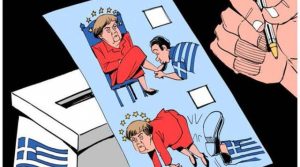Telegraph: Προκλητικό σκίτσο – Έλληνας γλείφει τα πόδια της Μέρκελ και αυτή τον κλωτσά