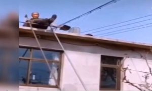 Παππούς θέλησε να κατέβει απ’ τη στέγη χωρίς σκάλα – Δεν φαντάζεστε πώς τα κατάφερε (video)