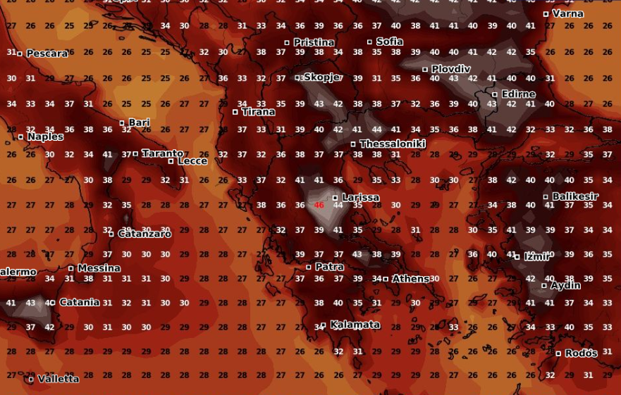 Καιρός 21-7: Οι θερμοκρασίας ανά τρίωρο από το GFS. Πότε και πού χτυπά κόκκινο (vid)