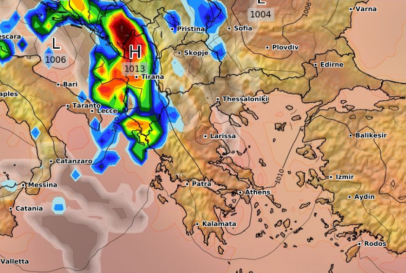 Καιρός 29-8: Νέα δεδομένα GFS -Η πορεία της καταιγίδας του Σαββάτου