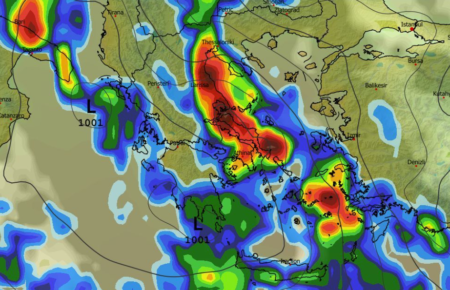 Καιρός 2-12: Επιμένει για πολύωρα φαινόμενα και με ένταση το GFS