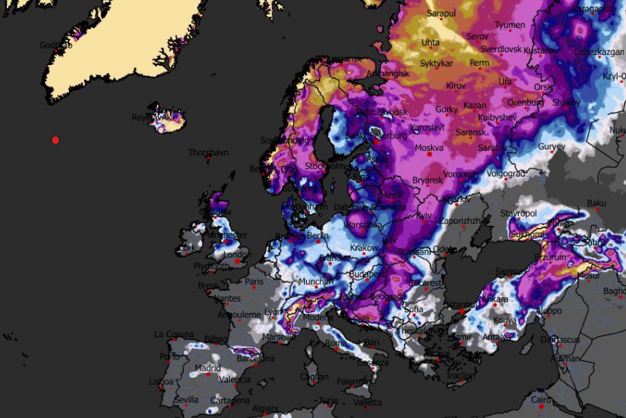 Καιρός 4-1: Ο χάρτης χιονοκάλυψης της Ευρώπης – Τι δείχνει για την Ελλάδα