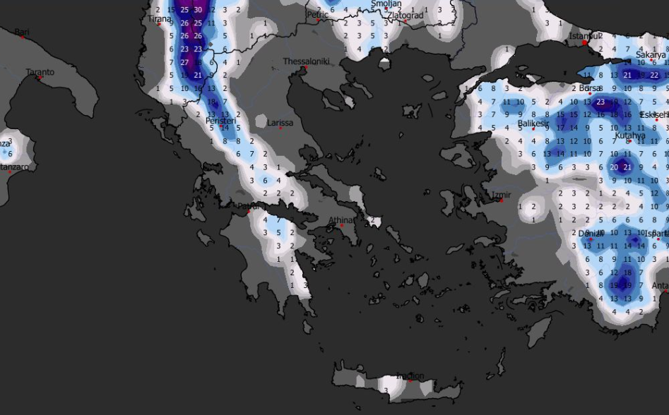 Καιρός 8-1: Πού θα χιονίσει; Ο χάρτης χιονοκάλυψης από το GFS (vid)