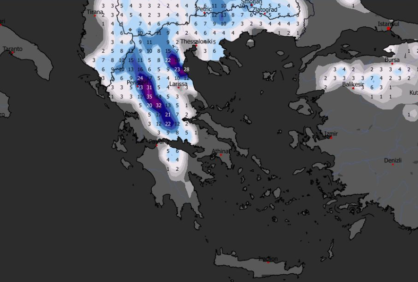 Καιρός 14-1: Πρωινά δεδομένα GFS – Χάρτης χιονοκάλυψης με ενδιαφέρον…