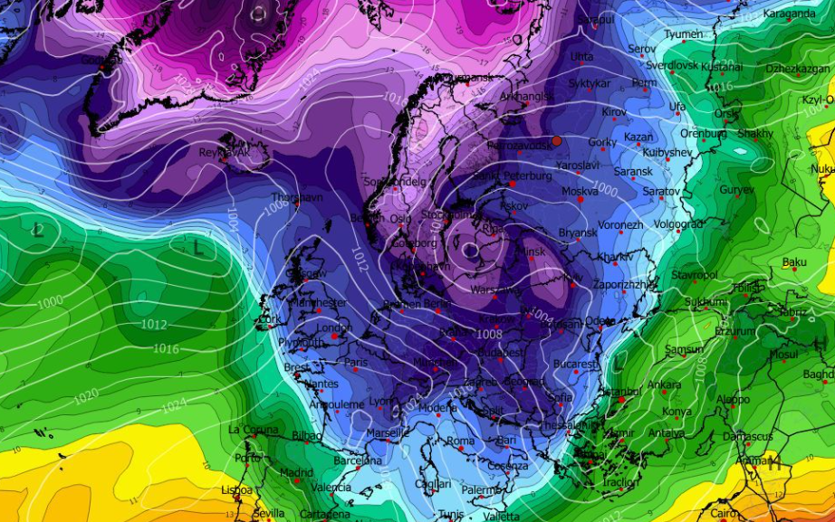 Καιρός 10-2: Πρωινά δεδομένα ECMWF – Πώς κινείται η ψυχρή αέρια μάζα (vid)