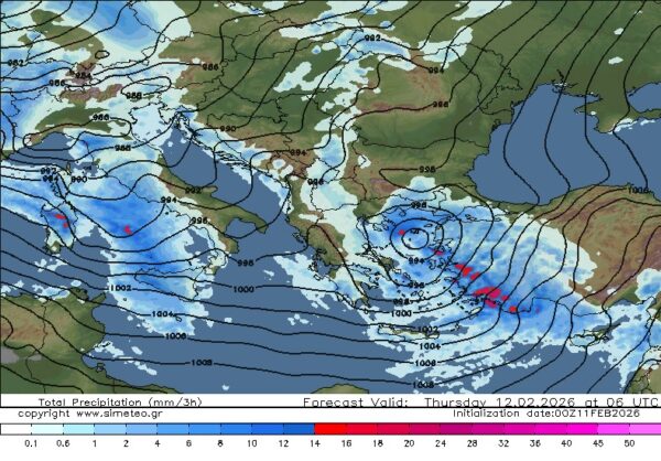 Καιρός 12-2: Απότομη βάθυνση του χαμηλού – Παπακωστόπουλος: δεν είναι Medicane